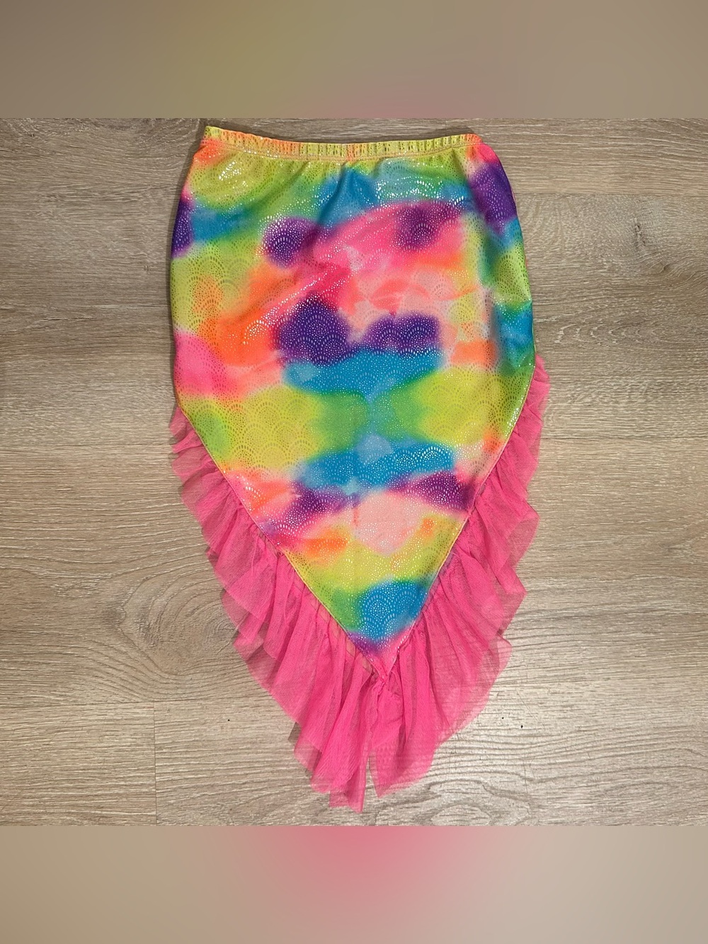 Girls' Neon Rainbow Tutu Skirt Scarf with Pink Ruffle